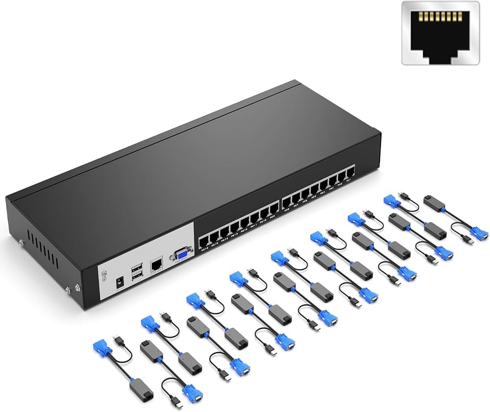 MT-VIKI 16-Port VGA Over CAT6 KVM Switch 1U Rackmount with Adapters Price in Pakistan